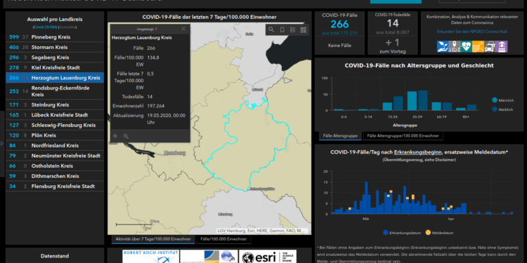 Gemeldete Covid19-Fälle, Stand 19. Mai