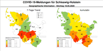 Gemeldete Covid19-Fälle, Stand 20. Mai