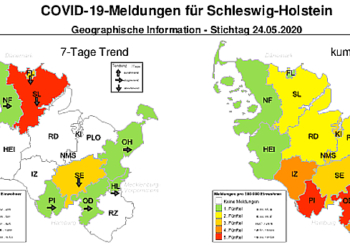 Gemeldete Covid19-Fälle, Stand 25. Mai