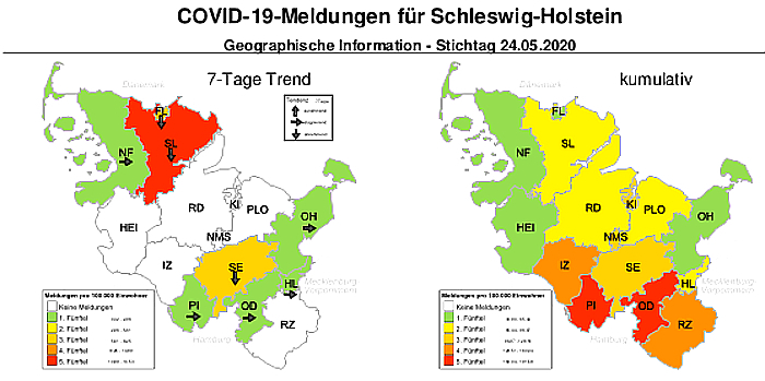 Gemeldete Covid19-Fälle, Stand 25. Mai