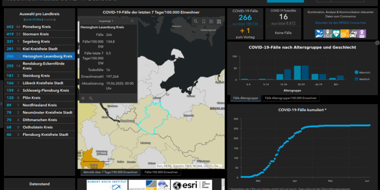 Gemeldete Covid19-Fälle, Stand 19. Juni