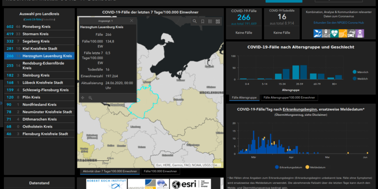 Gemeldete Covid19-Fälle, Stand 24. Juni