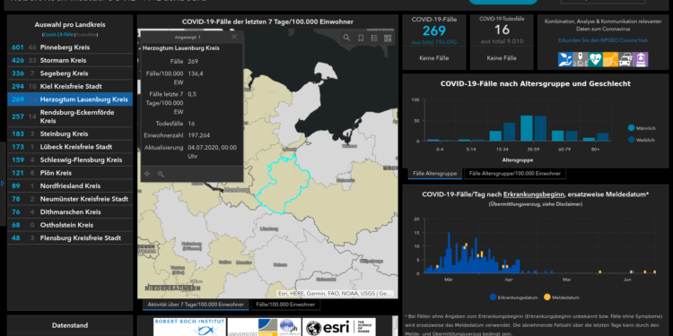Gemeldete Covid19-Fälle, Stand 4. Juli