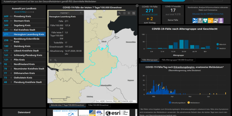 Gemeldete Covid19-Fälle, Stand 16. Juli