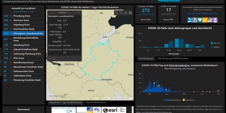 Gemeldete Covid19-Fälle, Stand 23. Juli