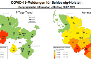 Gemeldete Covid19-Fälle, Stand 31. Juli