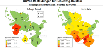 Gemeldete Covid19-Fälle, Stand 31. Juli