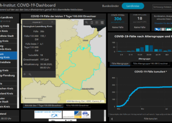Gemeldete Covid19-Fälle, Stand 30. August