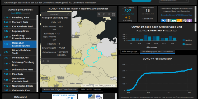 Gemeldete Covid19-Fälle, Stand 15. September