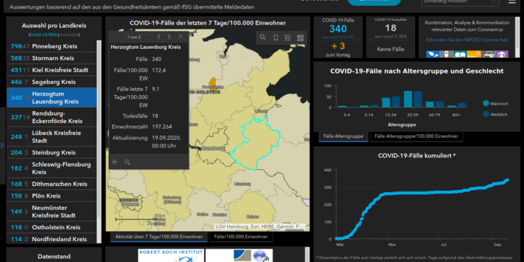Gemeldete Covid19-Fälle, Stand 19. September