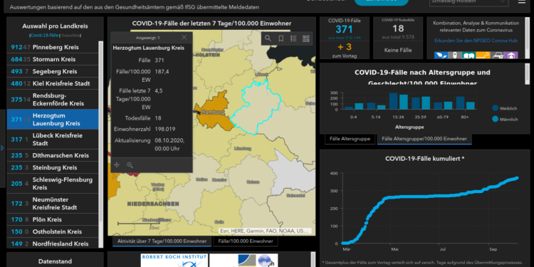 Gemeldete Covid19-Fälle, Stand 8. Oktober