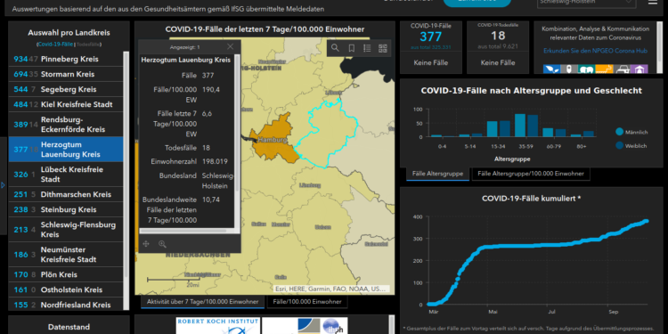 Gemeldete Covid19-Fälle, Stand 12. Oktober