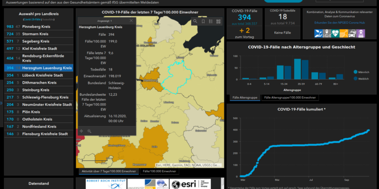 Gemeldete Covid19-Fälle, Stand 16. Oktober