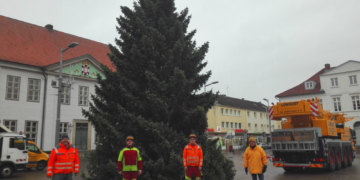 Ein Weihnachtsbaum schmückt den Ratzeburger Marktplatz