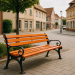 Orangefarbene Bank in der Einkaufsstraße